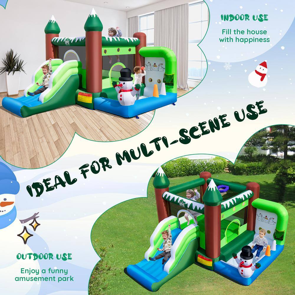 Costway 6-in-1 Winter Themed Snowman Inflatable Castle kids Jumping Bounce House with 735-Watt Blower NP10820US