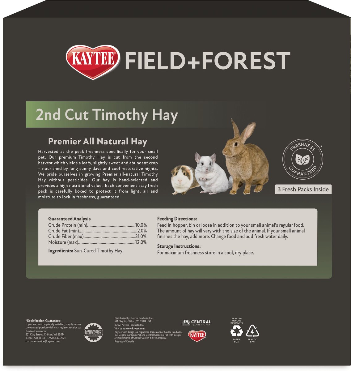 Field+Forest by Kaytee 2nd Cut Timothy Small Pet Hay， 90-oz box