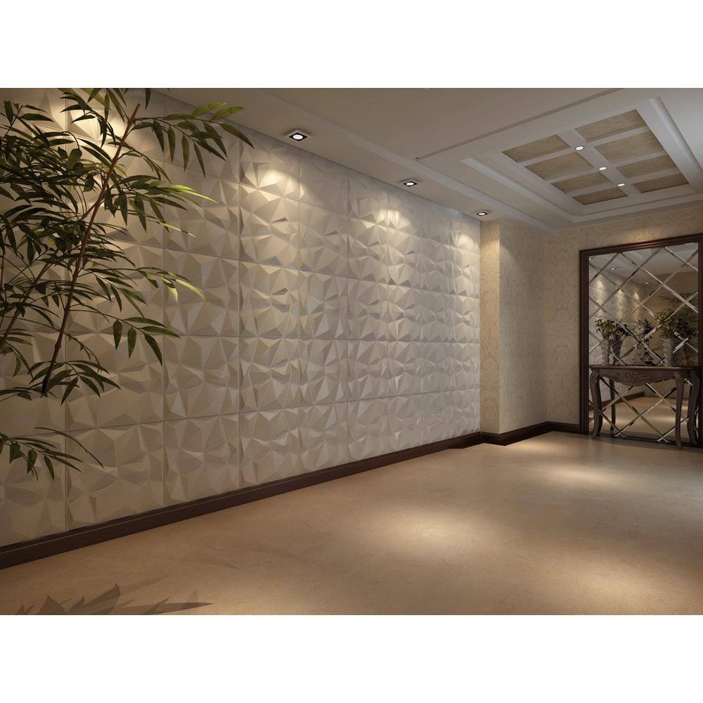 Art3dwallpanels Wall panel 19.7 in. x 19.7 in. 32 sq. ft. White Diamond PVC 3D Wall Panels (Pack of 12-Tiles) T100H38P12W