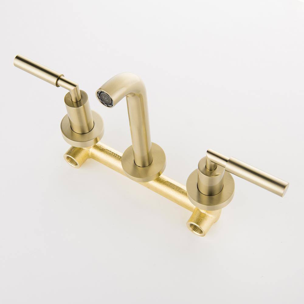 Flynama Wall-Mount Double-Handle Bathroom Faucet in Brushed Gold RB-QY-0736