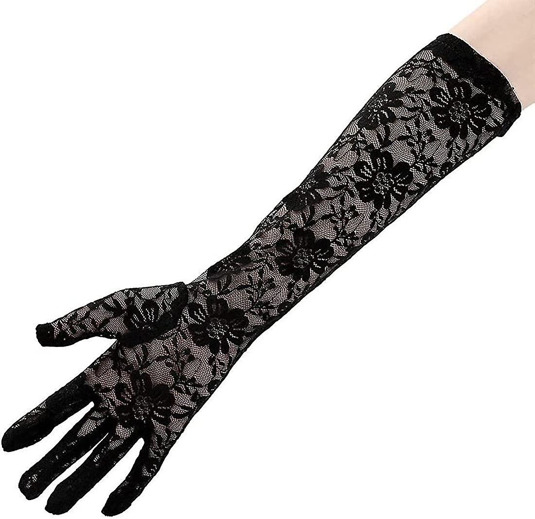 Women Long Black Lace Gloves 1920s Party Gloves Flapper Gloves Ladies Driving