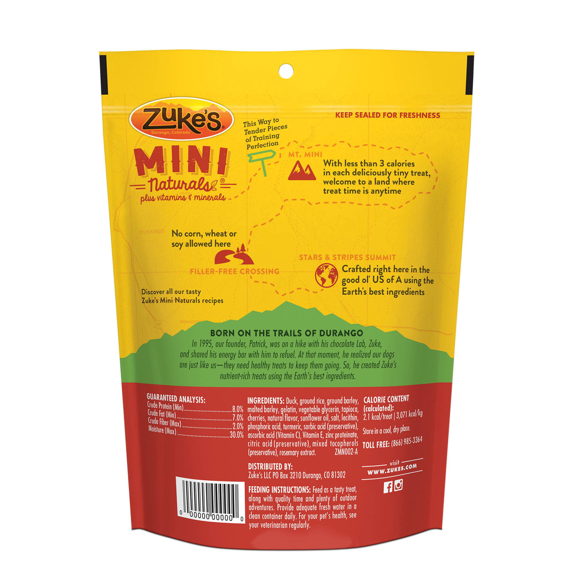 Zukes Mini Naturals Duck Recipe Training Soft Dog Treats， 6 oz.