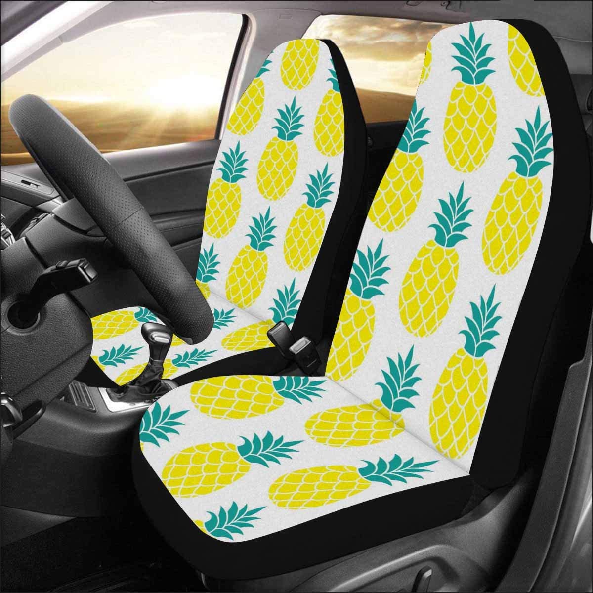 FMSHPON Set of 2 Car Seat Covers White Yellow Daisy Universal Auto Front Seats Protector Fits for Car，SUV Sedan，Truck