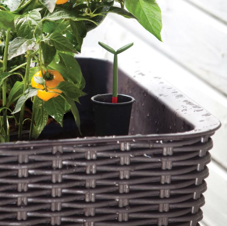 Dark Brown Wicker Raised Garden Bed Planter w/ Water Indicator