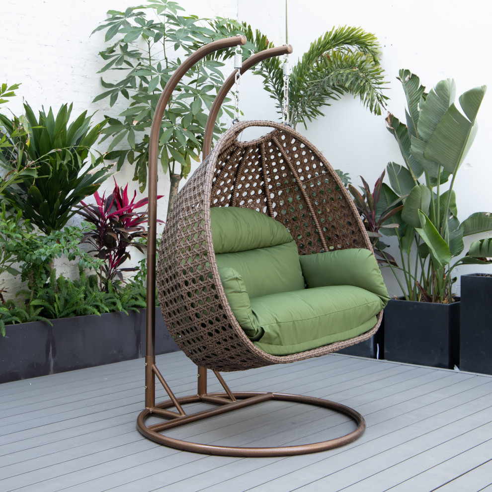 LeisureMod Mendoza Dark Brown Wicker Hanging Double Egg Swing Chair   Tropical   Hammocks And Swing Chairs   by LeisureMod  Houzz