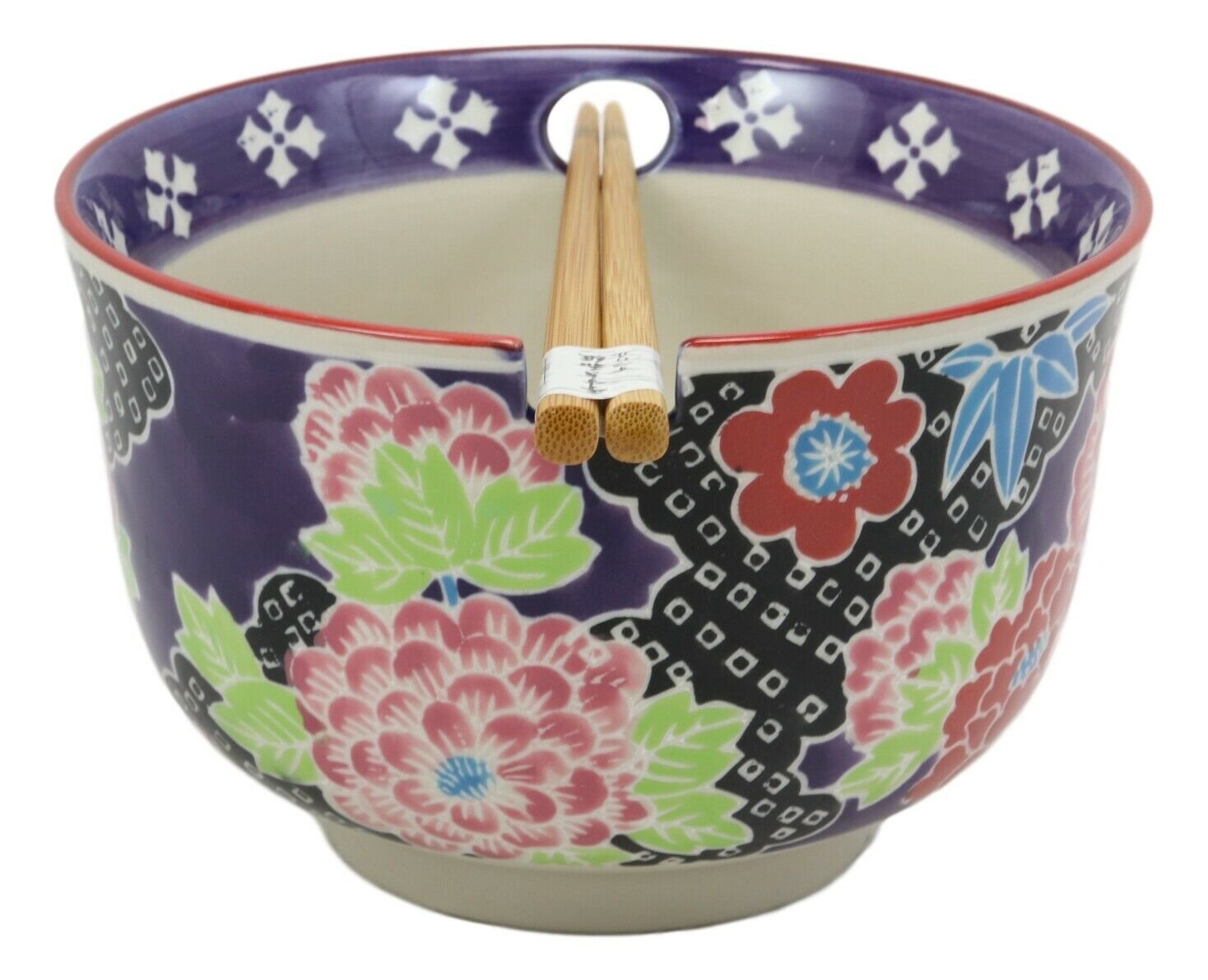 1 Victorian Floral Blooms Ramen Noodles Large 6.25D Soup Bowl With Chopsticks Set EBR02