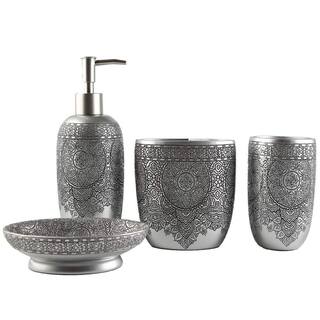 Dracelo 4-Piece Bathroom Accessory Set with Toothbrush Cup Soap Dispenser Soap Dish Tumbler in Sliver B08MPH9DGY