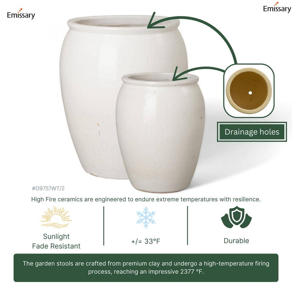 Emissary Tall 23.5 in. L x 30 in. H White Ceramic Round Planter with Drainage Hole 09757WT-2