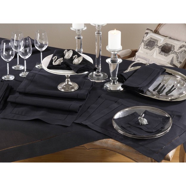 Tablecloth With Hemstitch Border Design Black Saro Lifestyle