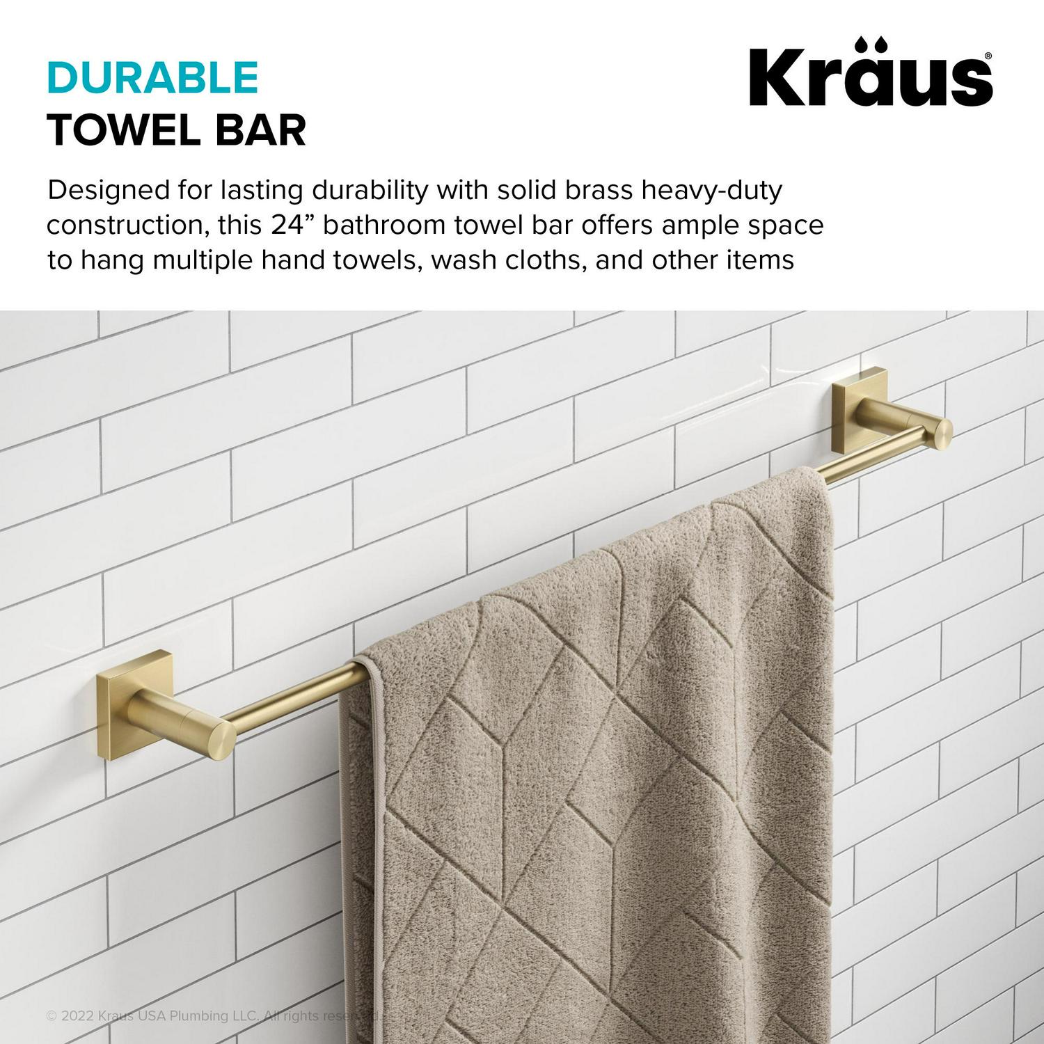 KRAUS Ventus 24-inch Bathroom Towel Bar in Brushed Gold