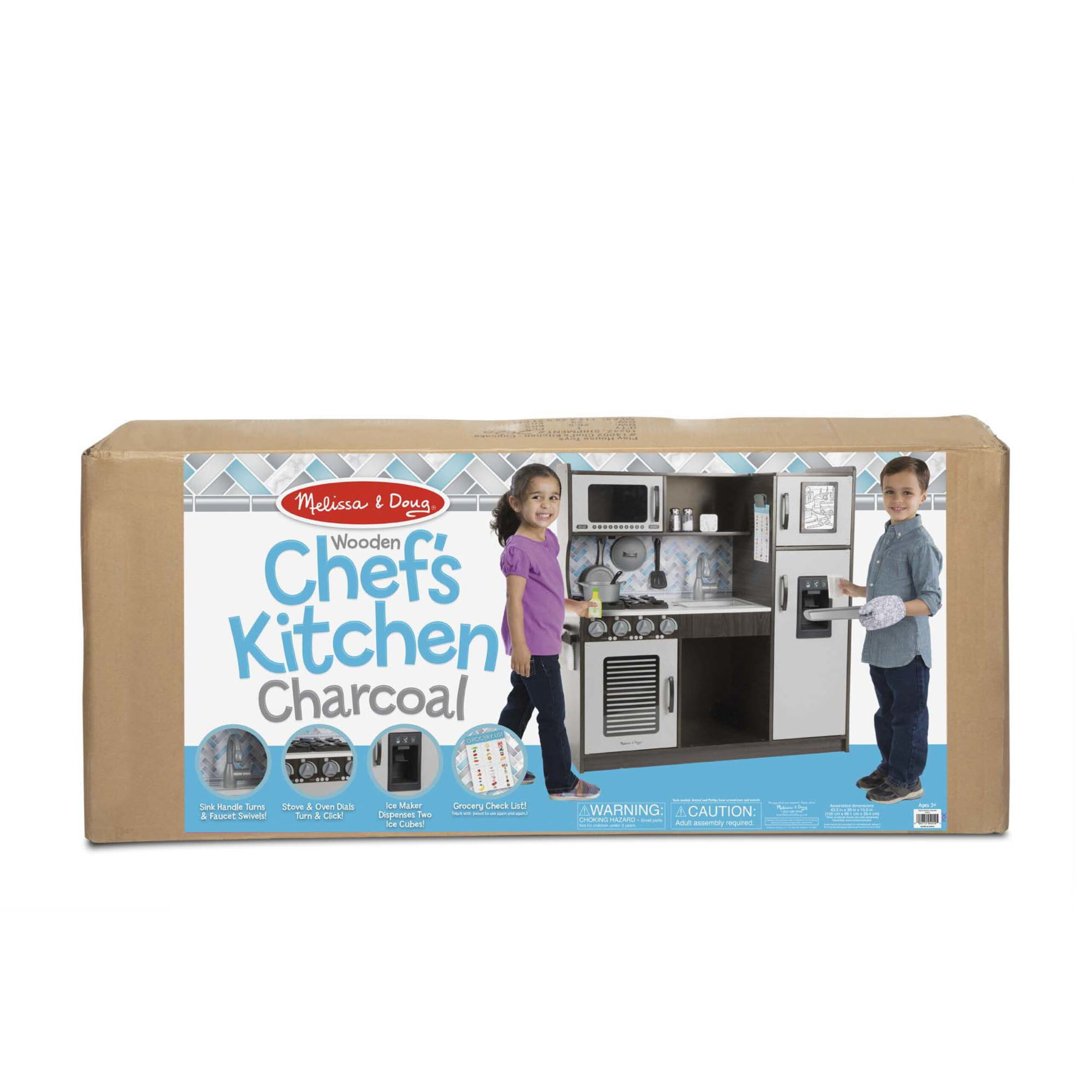 Melissa and Doug Wooden Chef’s Pretend Play Toy Kitchen With “Ice” Cube Dispenser – Charcoal