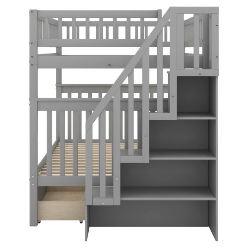 Full Over Full Bunk Bed with Two Drawers and Stora...