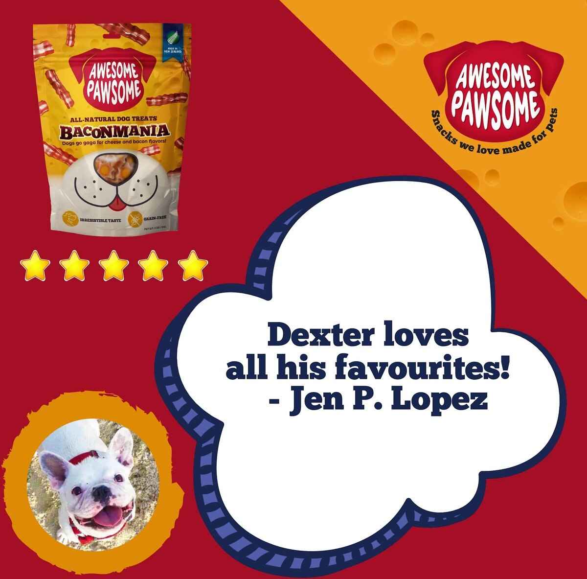 Awesome Pawsome Baconmania Dog Treats， 3-oz bag