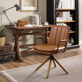 Art Leon Elly Brown Faux Leather Swivel Task Chair with Armrest DC020-YELLOWBROWN