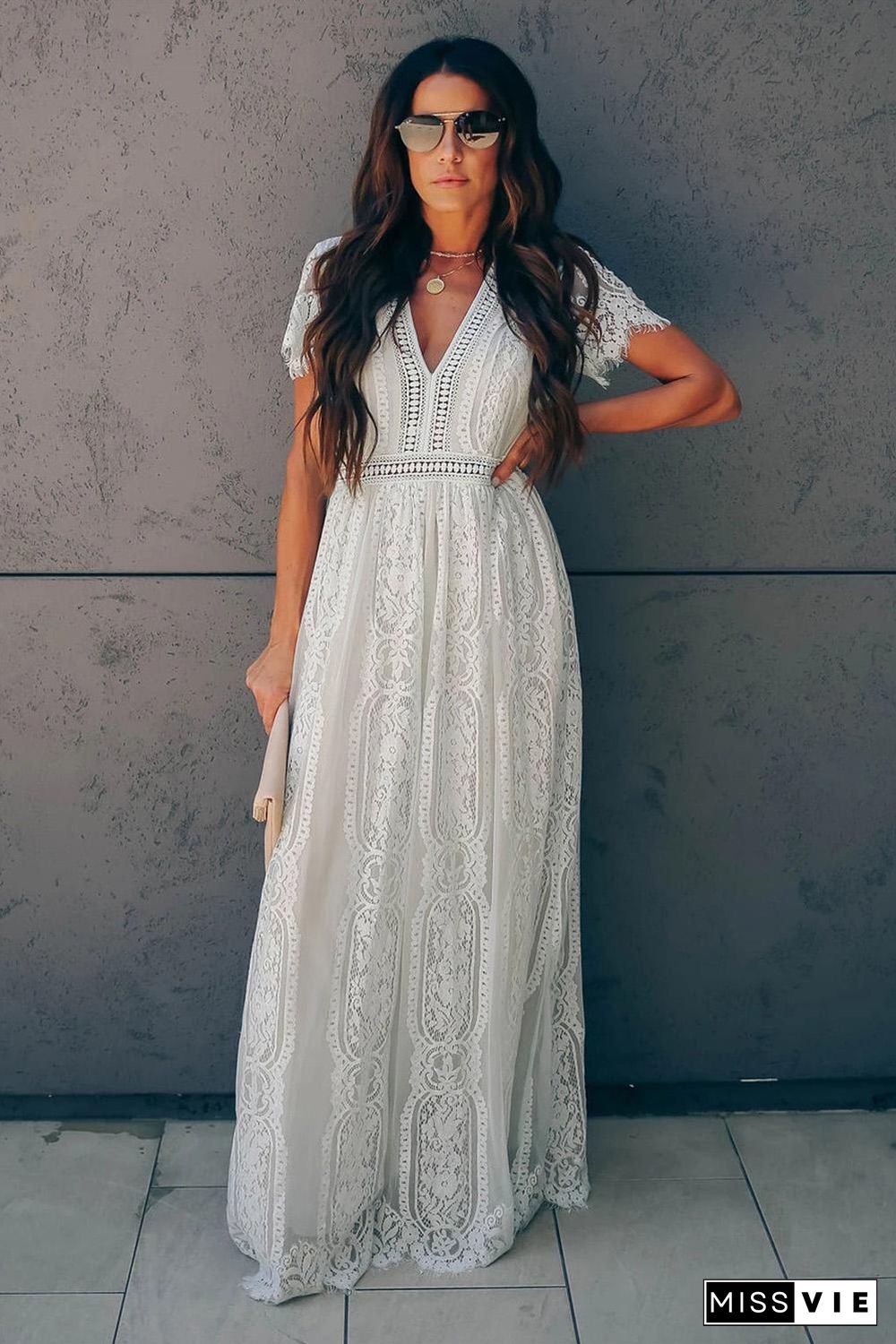 Gray Fill Your Heart Lace Maxi Dress