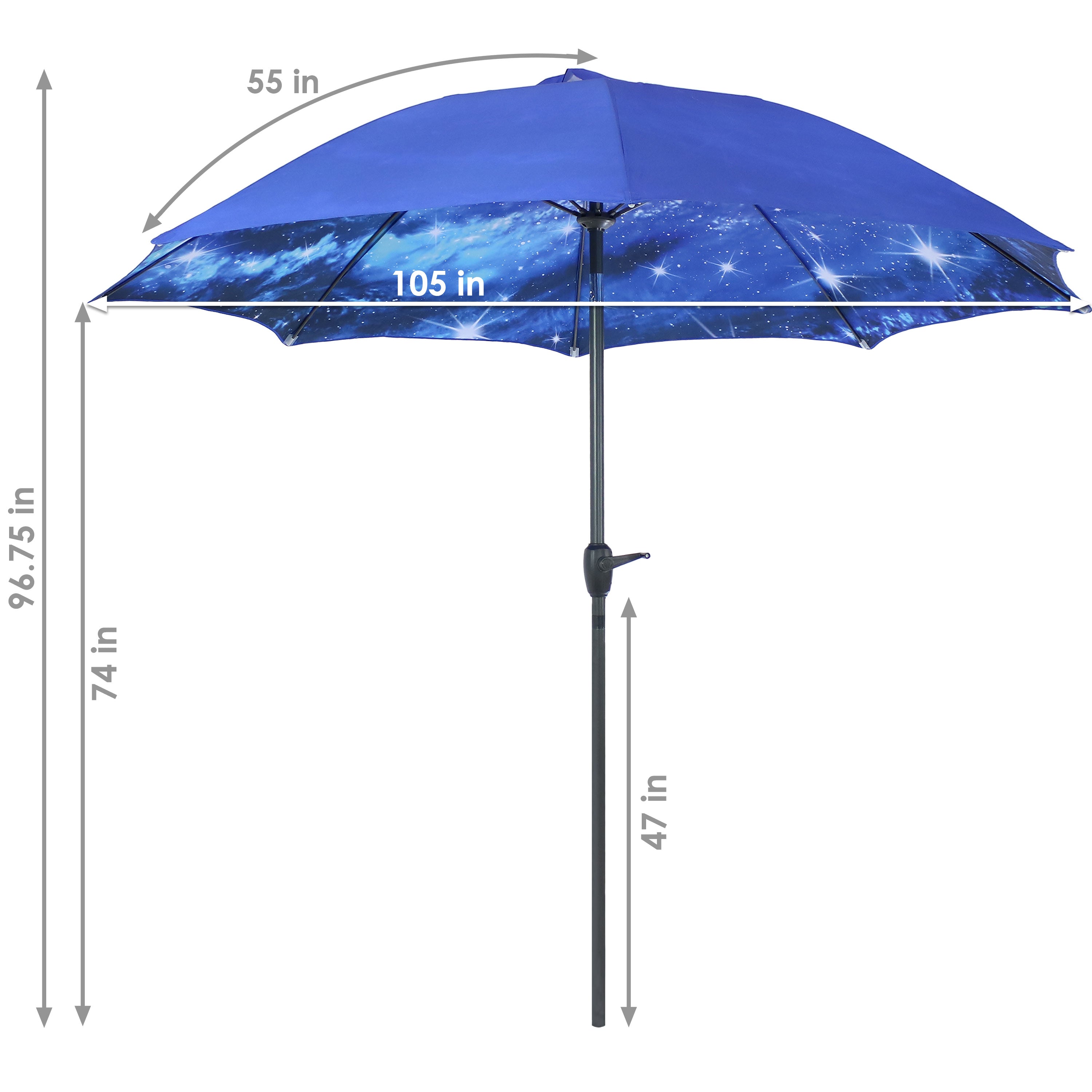 Sunnydaze Outdoor Aluminum Inside Out Patio Umbrella with Push Button Tilt and Crank - 8' - Blue Starry Galaxy