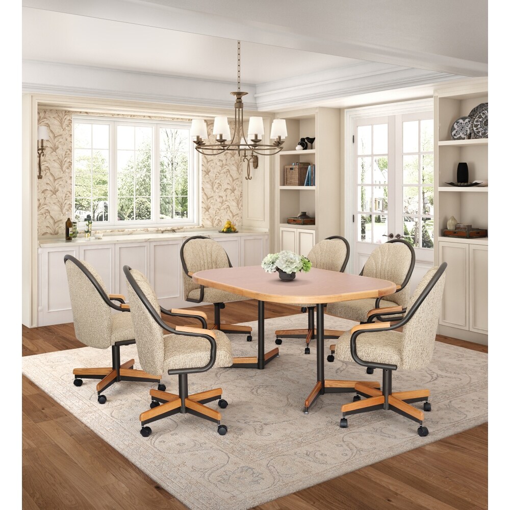 Caster Chair Company 7 Piece 42x[42/60] Oak Caster Castor Dining Set Laminate Table Top   Wheat Rolling Swivel Tilt Chairs