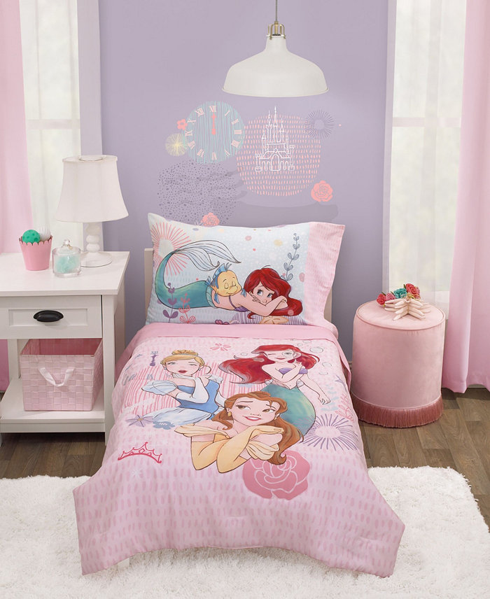 NoJo Toddler Girls Princess Belle  Ariel and Cinderella Bed Set  4-Piece