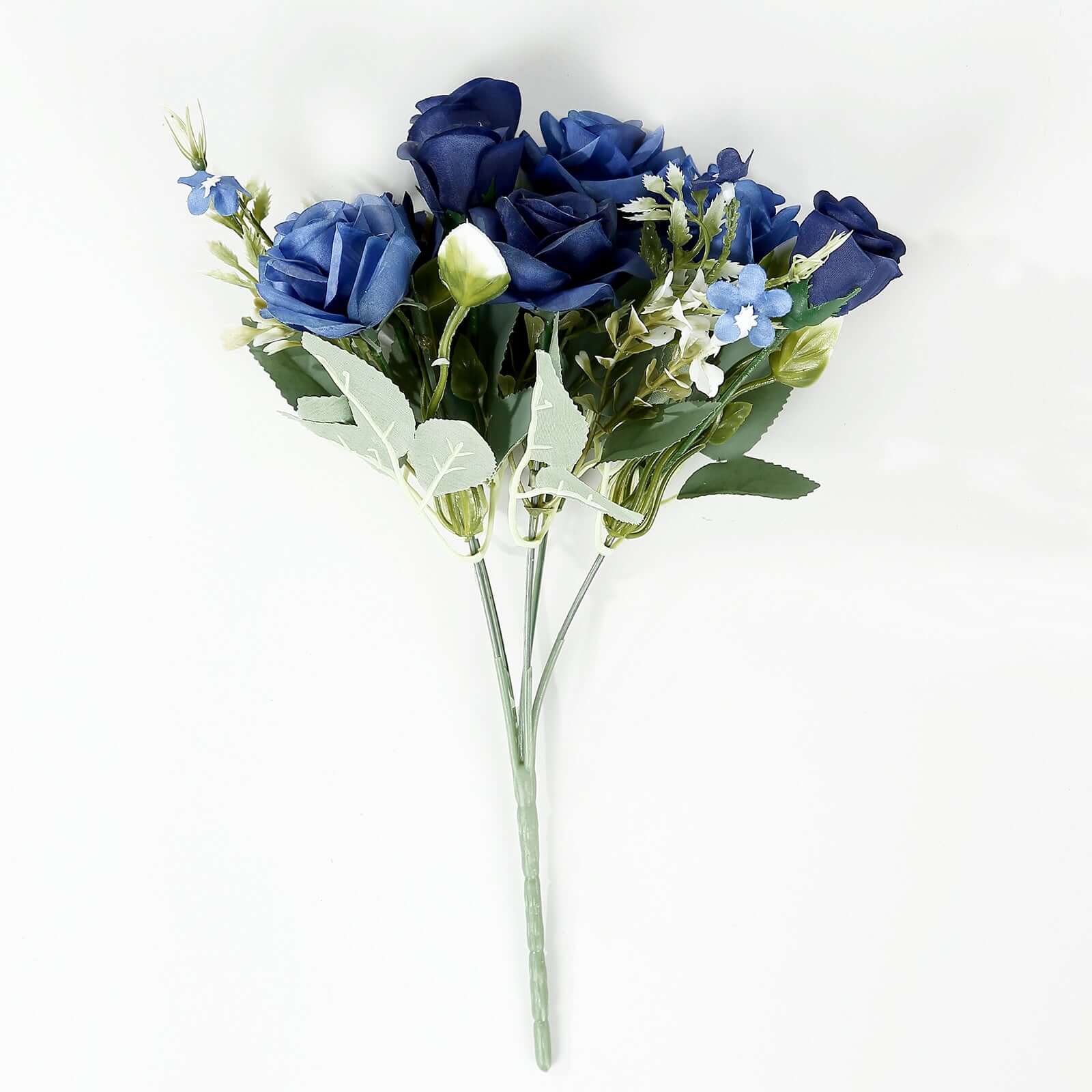 4 Bushes Navy Blue Real Touch Artificial Silk Rose Bridal Bouquet, Faux Flowers 12