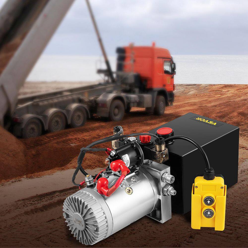 VEVOR 12-Volt DC 4 qt. Hydraulic Pump Hydraulic Power Unit Double Acting Hydraulic Pump Unit with Steel Oil Tank for Car Lift 4LCZYYBTXSZY00001V0