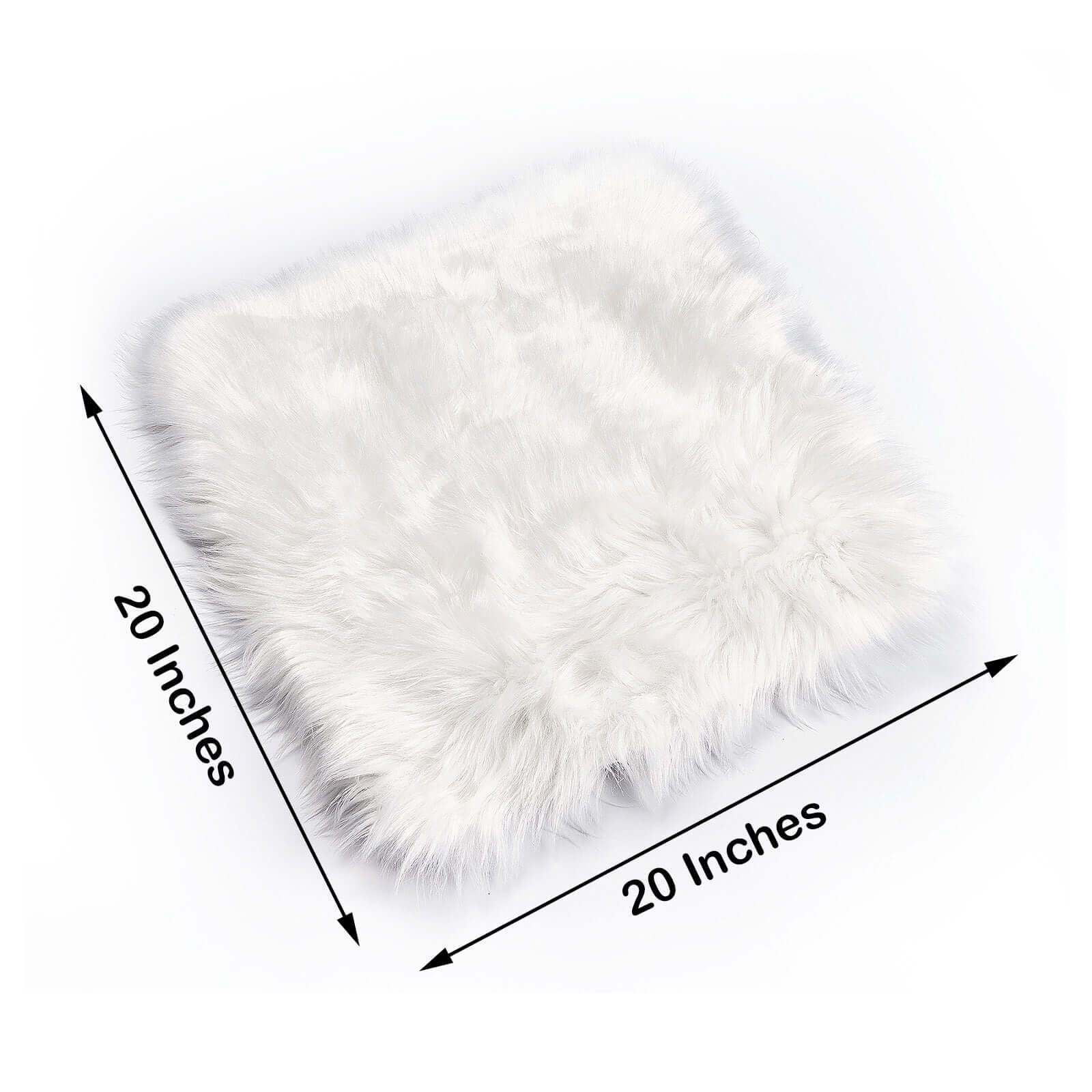 Soft White Faux Sheepskin Fur Square Seat Cushion Cover, Small Shag Area Rug 20