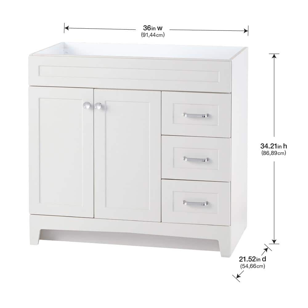 Home Decorators Collection Thornbriar 360 in W x 215 in D x 342 in H Bath Vanity Cabinet without Top in Polar White