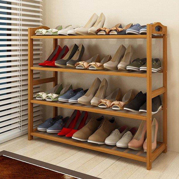 Zimtown Bamboo Wood Shoe Rack 4-Tier Pairs Entryway Shoe Shelf Tower Shoe Storage Organizer for Hallway Living Room Closet， Natural Finish