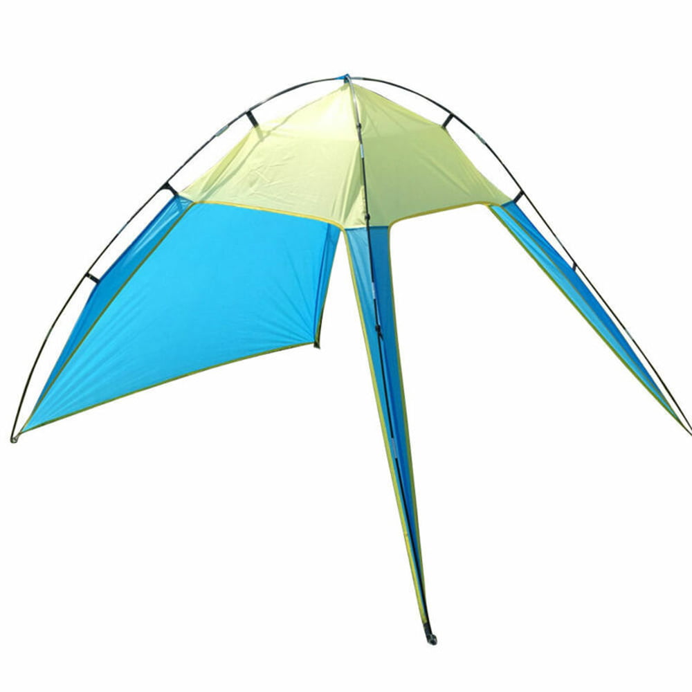 PVUEL Triangle Beach Tent Sun Shade for 4-6 Persons， Portable UV Sun Shelter for Outdoor Camping Fishing Canopy， Blue