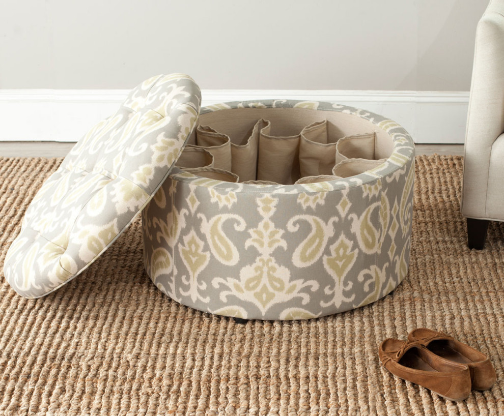 Niska Shoe Ottoman  Ikat Gray/Beige   Mediterranean   Footstools And Ottomans   by Rustic Home Furniture Deco  Houzz