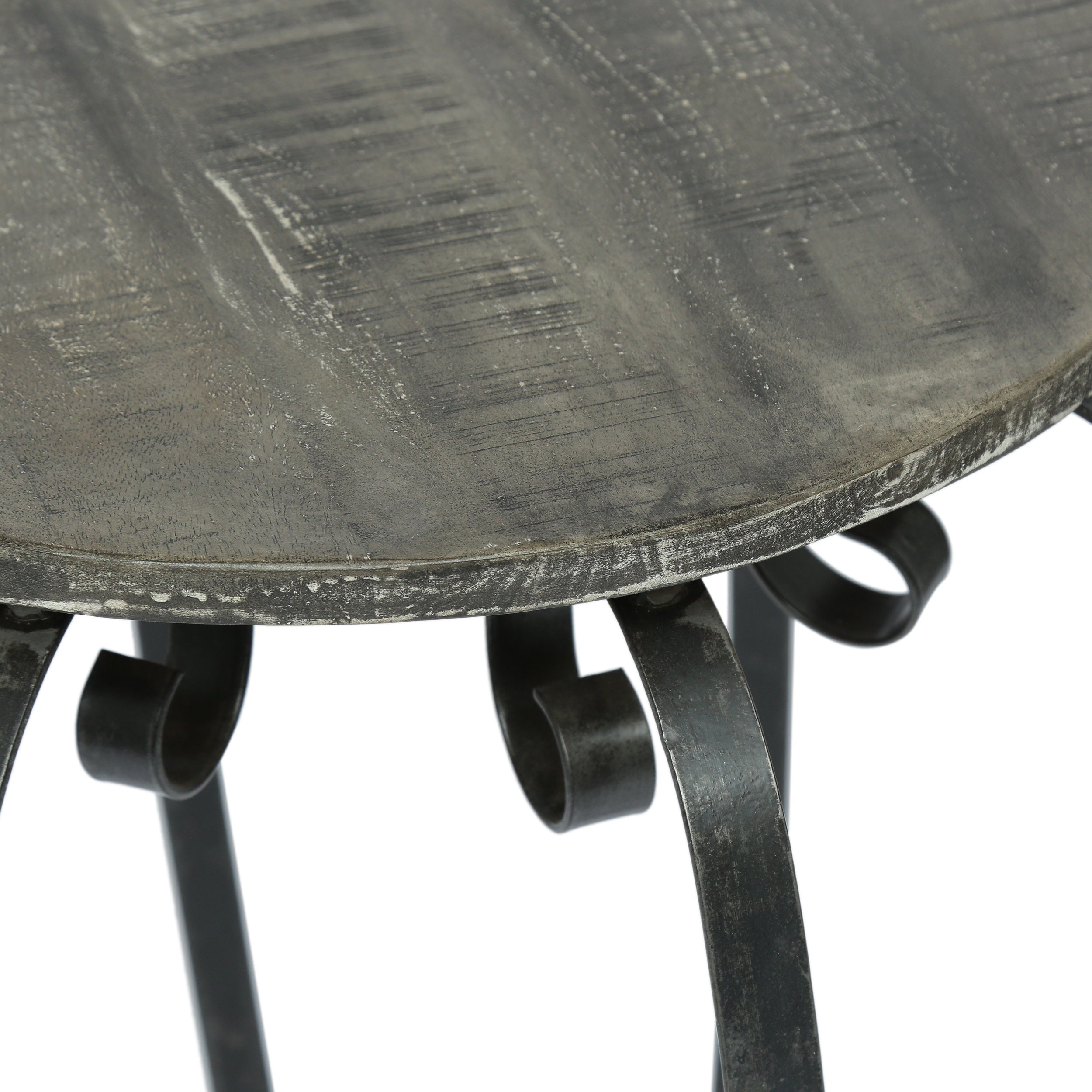 Camba Modern Industrial Handcrafted Mango Wood Side Table, Gray and Black