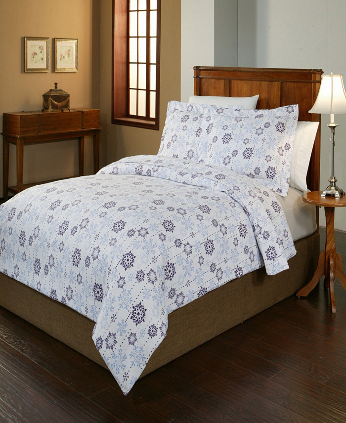 Pointehaven Snowdrop Print Luxury Size Cotton Flannel Duvet Cover Set， King California King