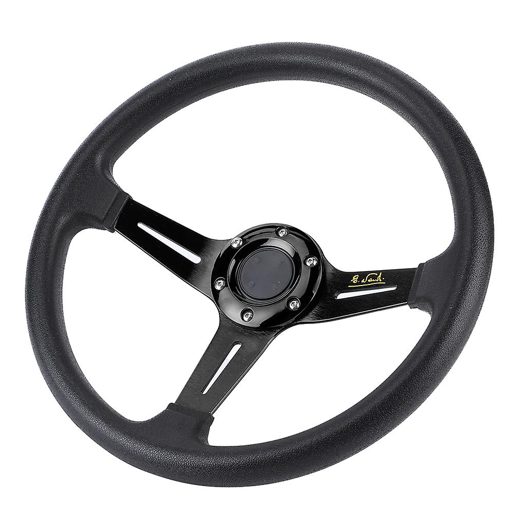 14in Universal Car Steering Wheel Pu Leather Aluminium Alloy W/horn Button Modifiedblack