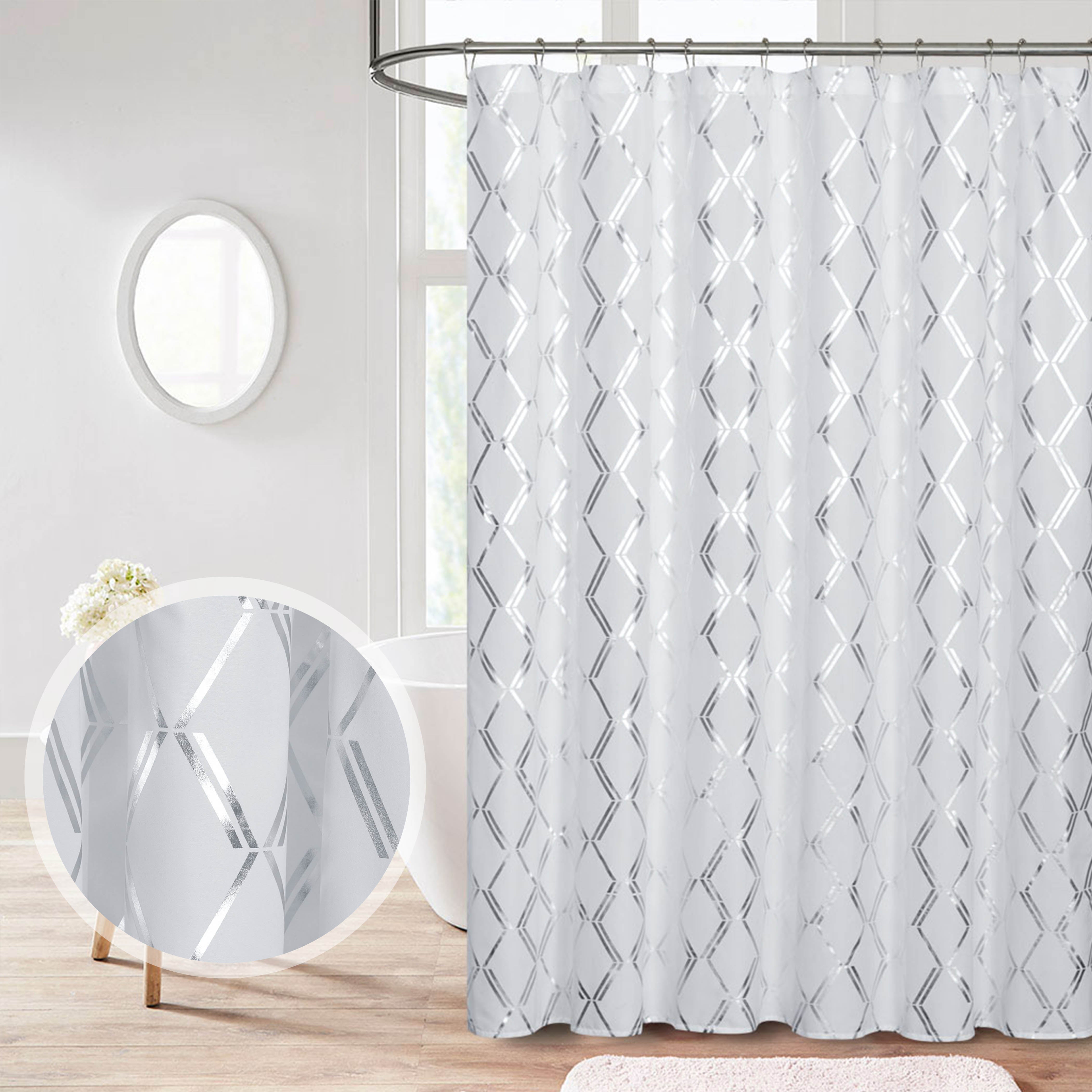 HIG Shower Curtain with Foil Geometric Diamond Print Pattern, Decorative Bling Fabric Shower Curtains for Bathroom, Elegant Stylish Microfiber Bath Curtain, 72 x 72 In