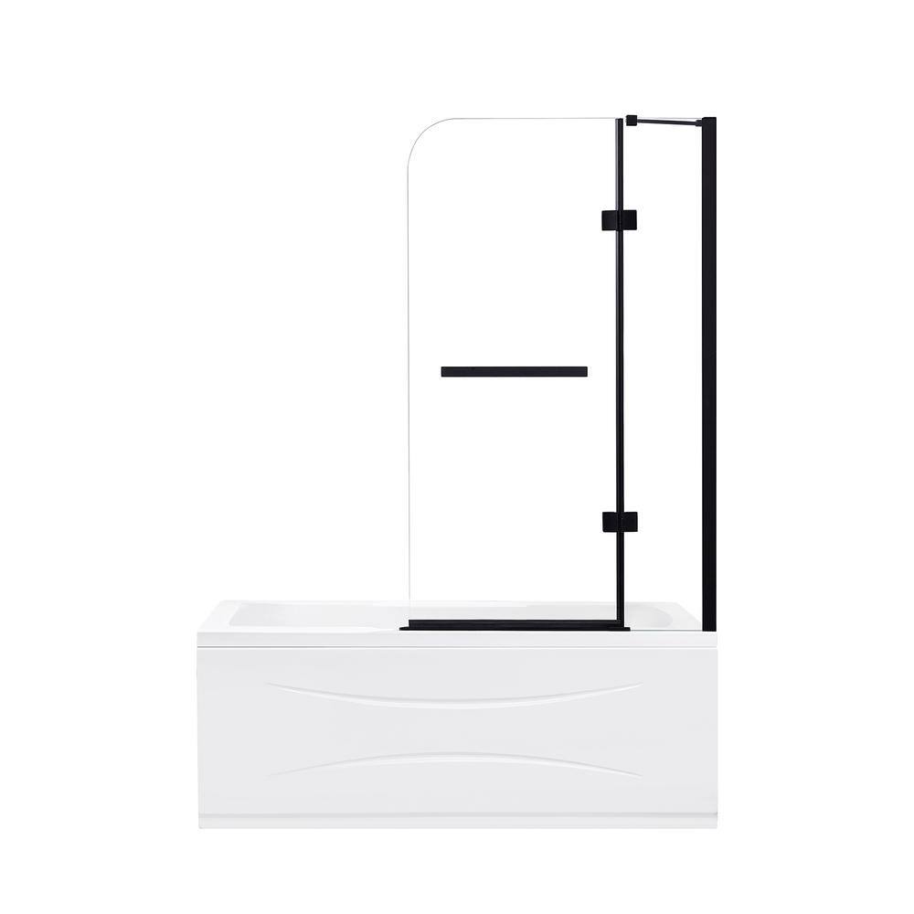 OVE Decors Annie 37.17 in. W x 57.99 in. H Pivot Frameless Tub Door in Black 15BGP-ANNI36-BL