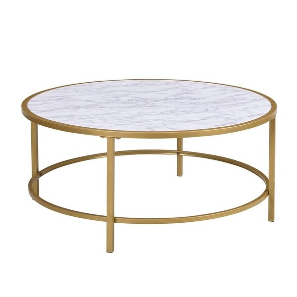 Classic Verazano Faux Marble Top 36 in Round Coffee Table in Gold - as picture