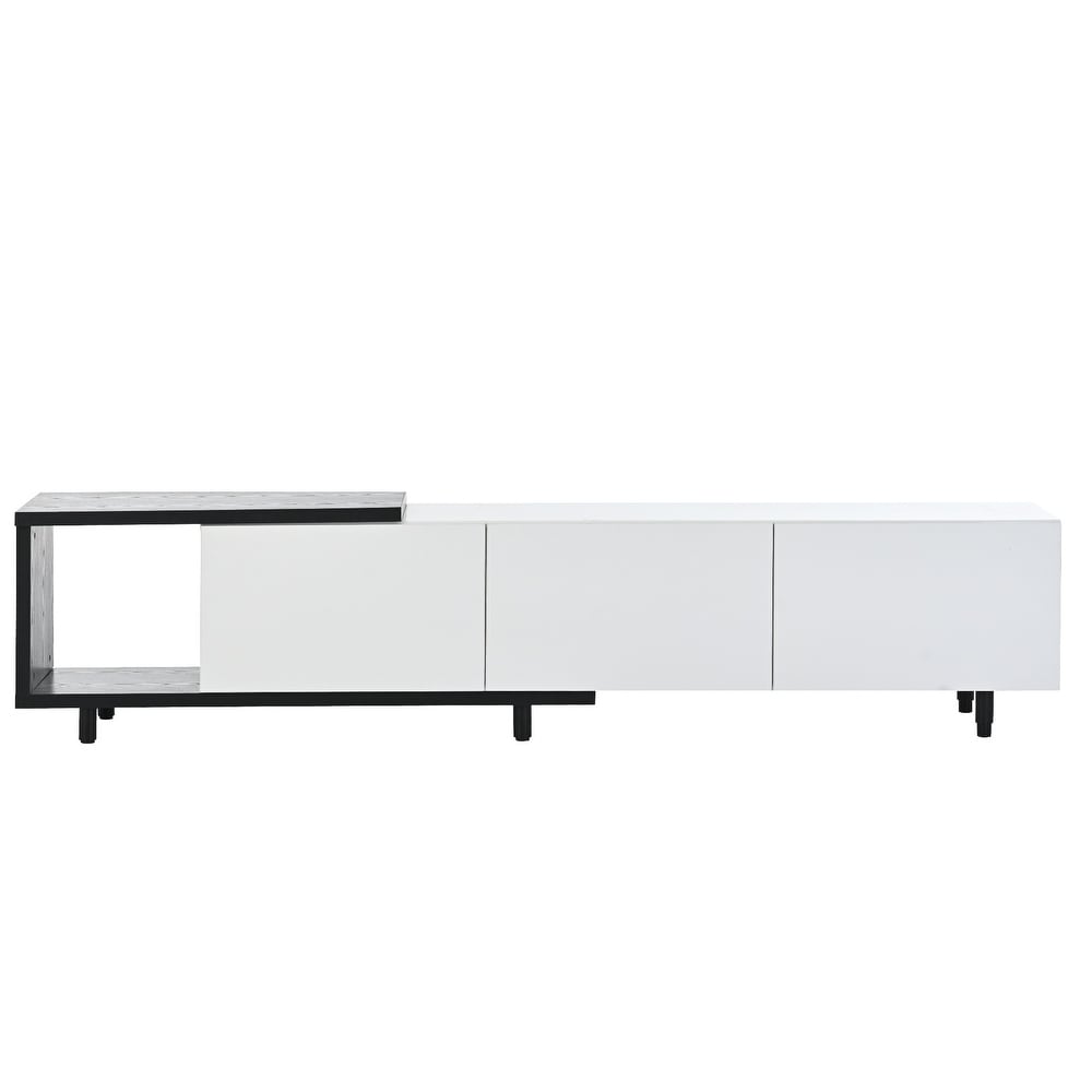 Elegant Black White TV Stand Ample Storage TV Console TV Cabinet with Storage Drawers and Open Compartments  White