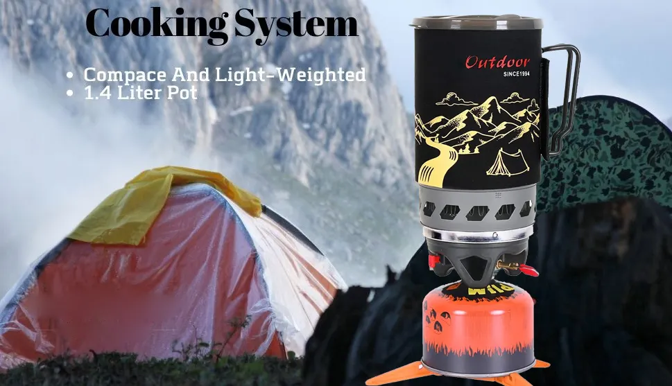 1.2L Backpacking and Camping Stove System  Outdoor Propane Camp Cooking Gear  Portable Pot/Jet Burner Set  Ideal for Hiking