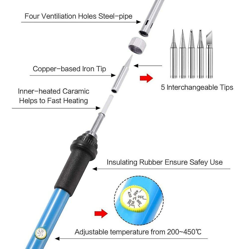 60w Soldering Iron Kit Adjustable Temperature Welding Tool Solder Gun Tips Stand