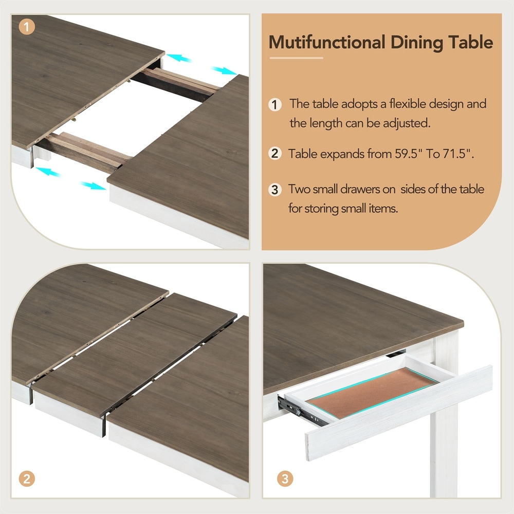 Dining Table Set Mutifunctional Extendable Table with Leaf and Drawers