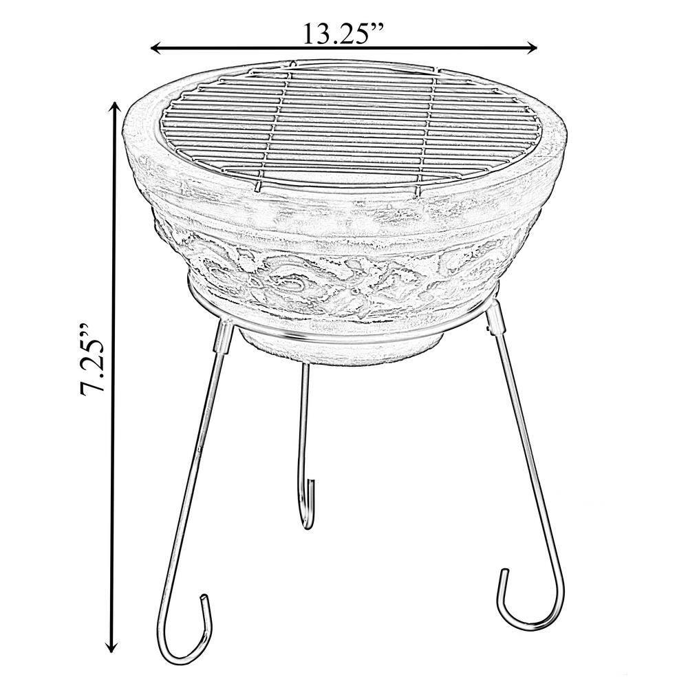 Vintiquewise Indoor and Outdoor Small Red and Grey Grill Clay Fire Pit and Accent Design and Metal Stand QI004353