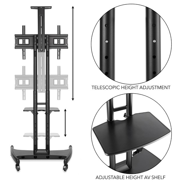 Mount Factory Rolling Tv Cart Mobile Tv Stand For 40 65 Inch Flat Screen Led Lcd Oled Plasma Curved Tv x27 s Universal Mount With Wheels