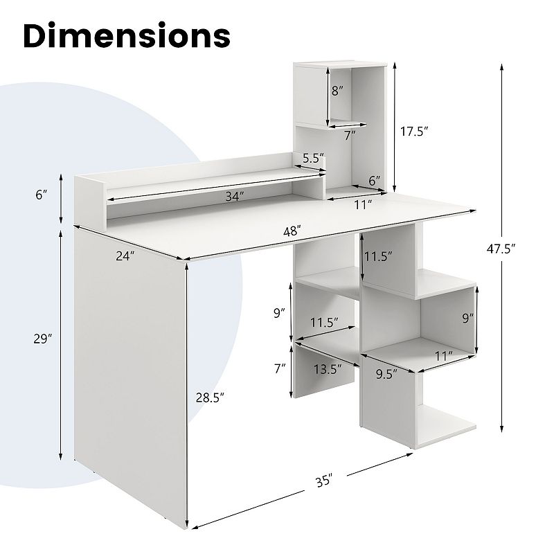 Modern Computer Desk with Storage Bookshelf and Hutch for Home Office