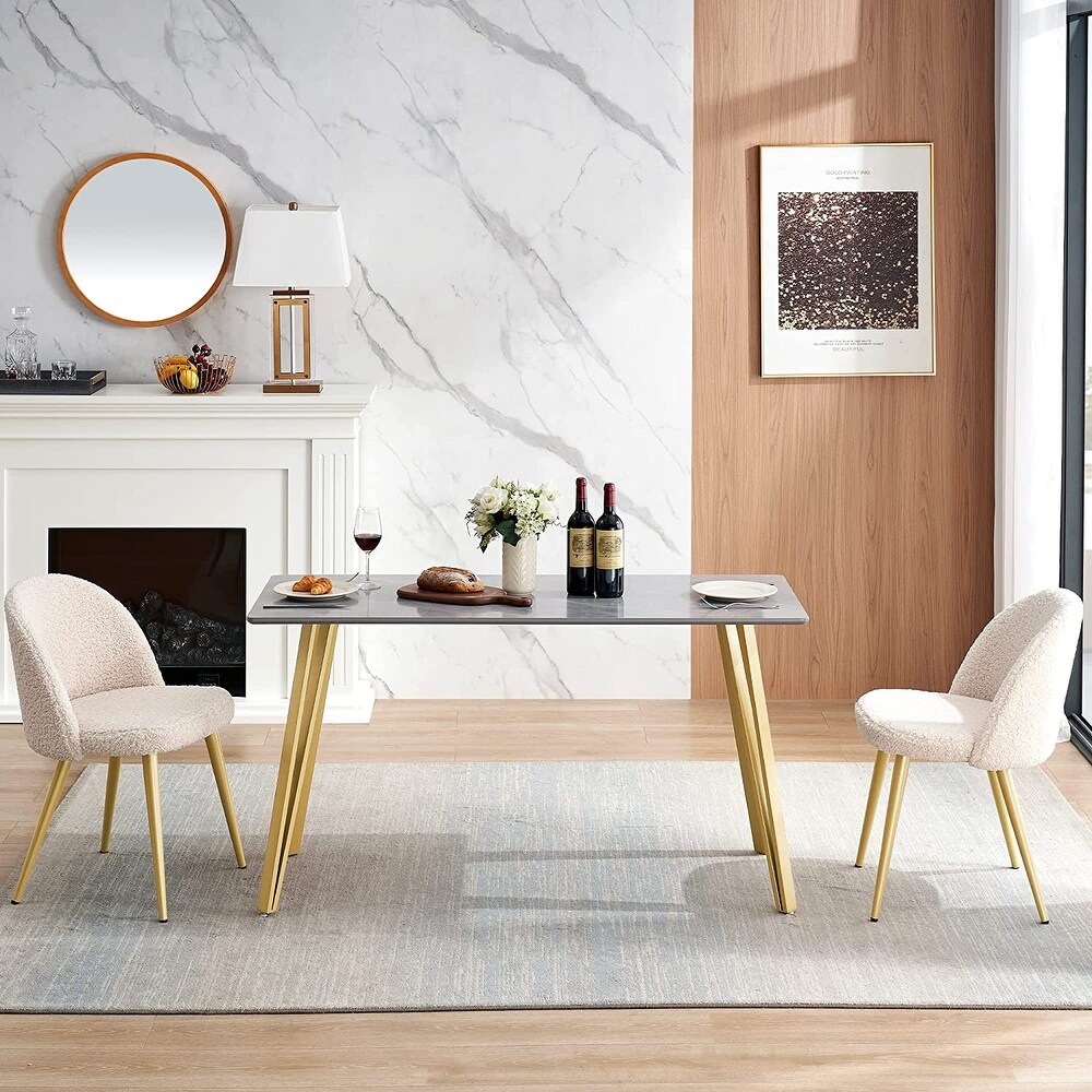 Ivinta White Marble Dining Table  Modern Rectangle 55 inch Dining Room Table for 4/6