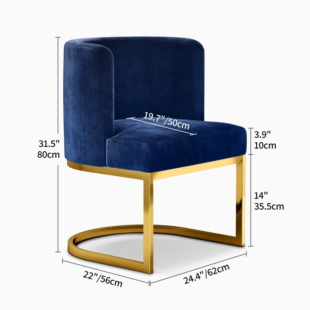 Moasis Velvet Upholstered Dining Chair with C shaped Gold Metal Legs (Set of 2)