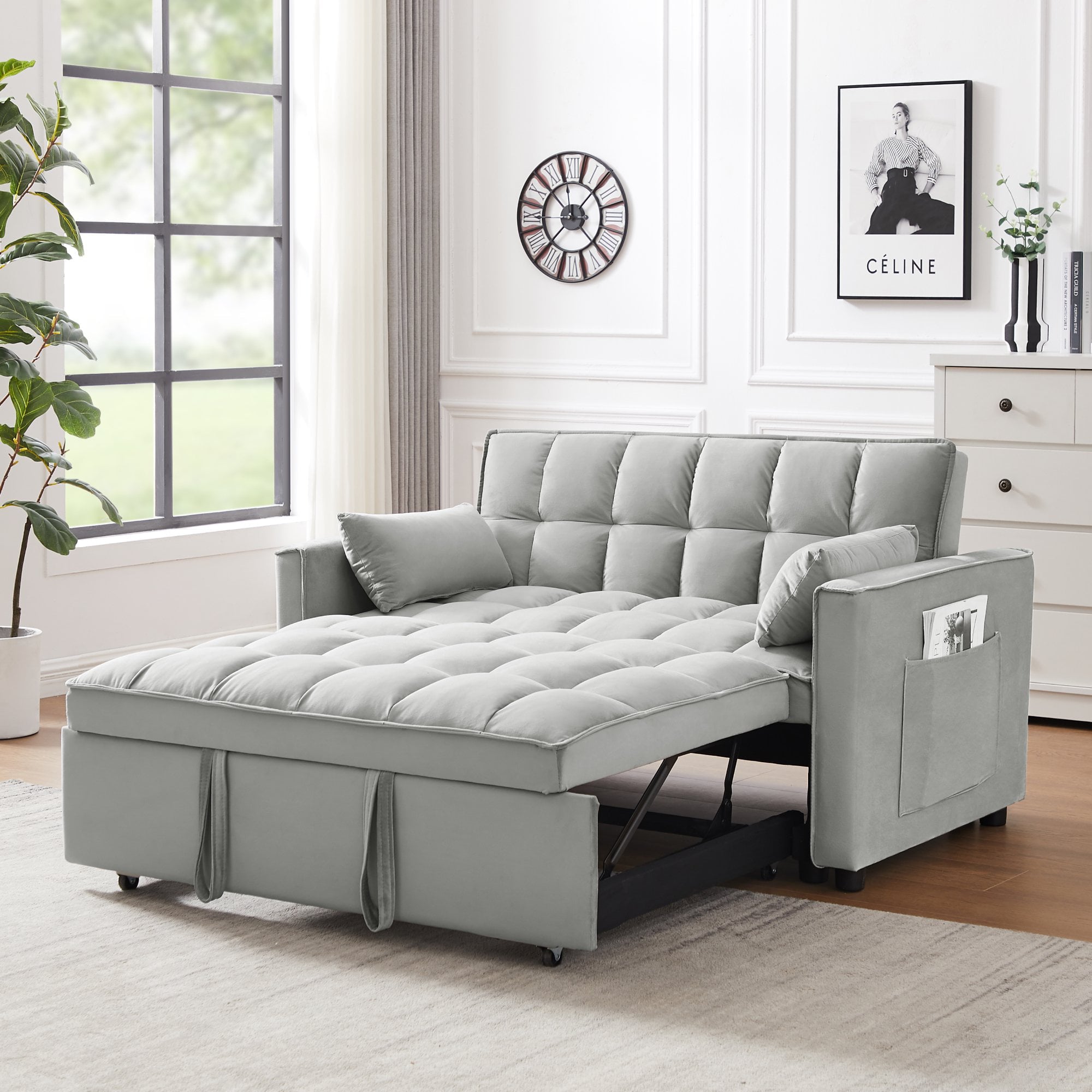 Holaki Convertible Velvet Sleeper Sofa Bed, 55.2