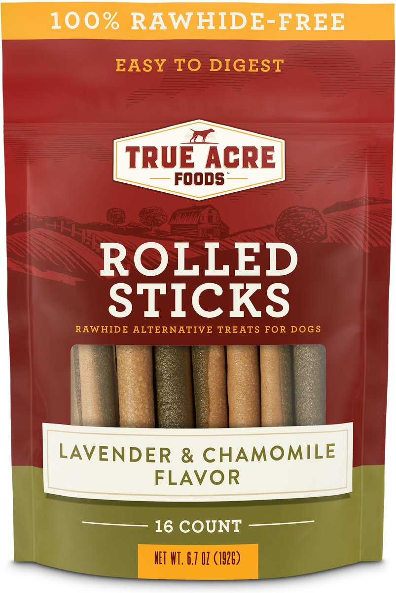 True Acre Foods Rawhide-Free Rolled Sticks Chamomile and Lavender Flavor Treats， 16 count