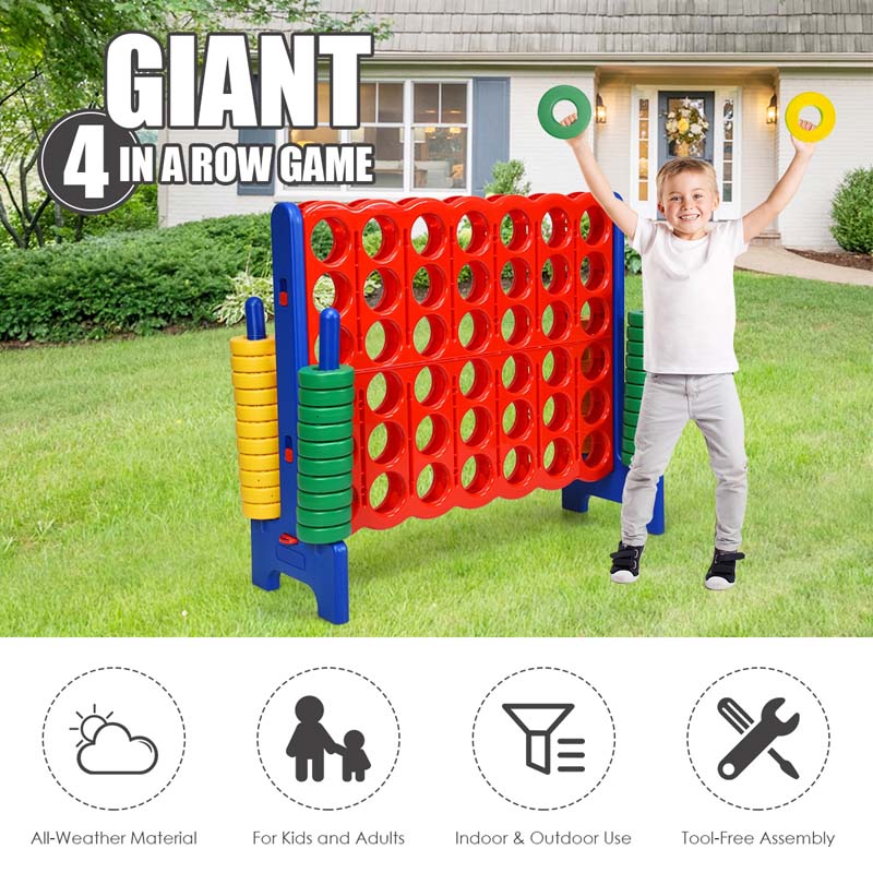 Giant 4-In-A-Row, Jumbo 4-to-Score Giant Game Set with 42 Jumbo Rings & Quick-Release Slider