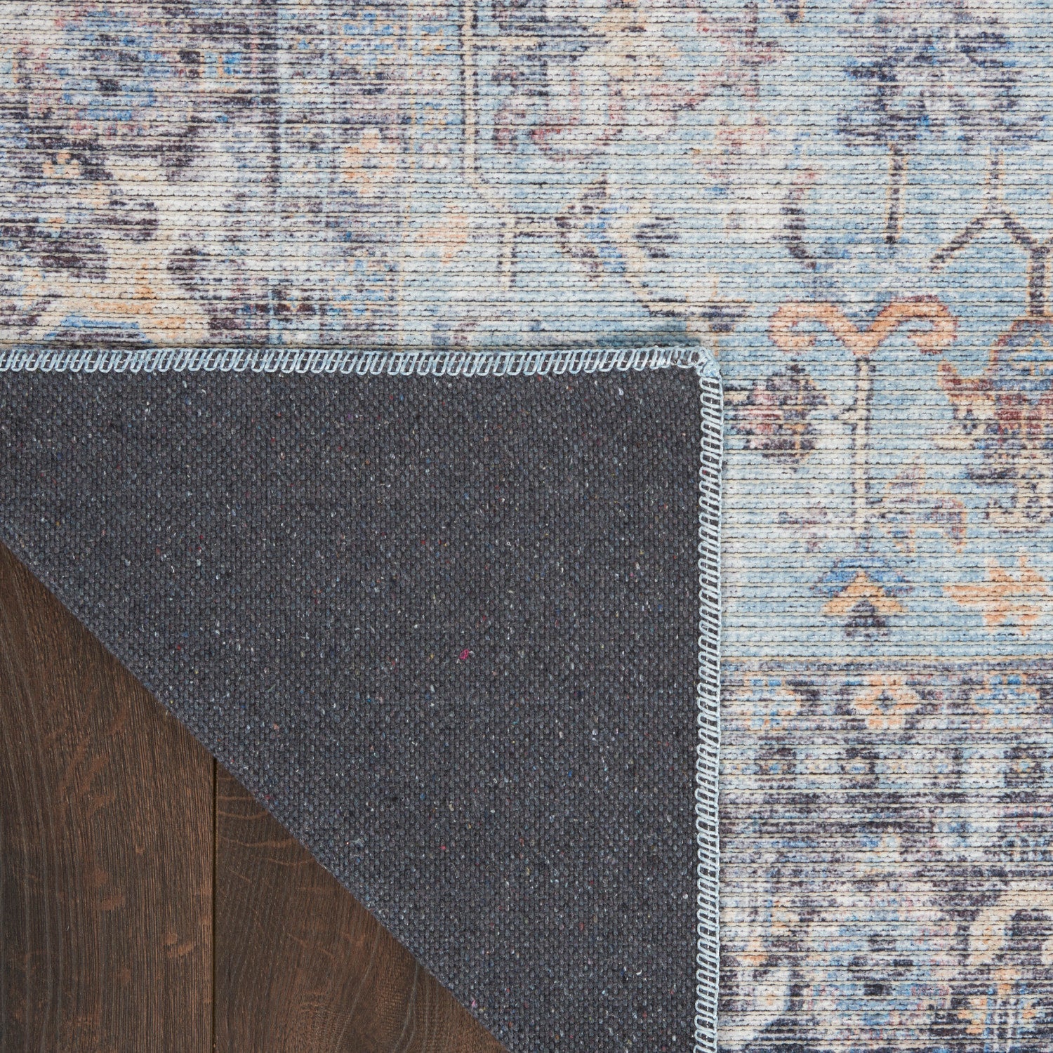 Machine Washable Series Light Grey/Blue Vintage Rug