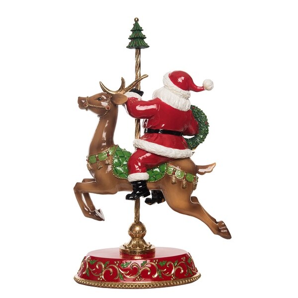 Transpac Resin 17.9 in. Multicolor Christmas Santa and Reindeer Carousel Figurine