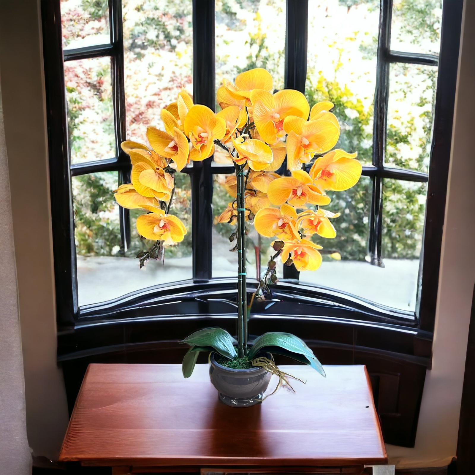 Artificial Gorgeous Yellow Orchid in Ceramic Pot